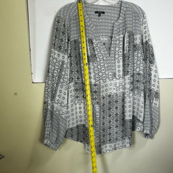 NYDJ NEW Pintuck Blouse Flowy Print Patchwork Top Split Round Neck Minimalist 1X - Picture 15 of 16